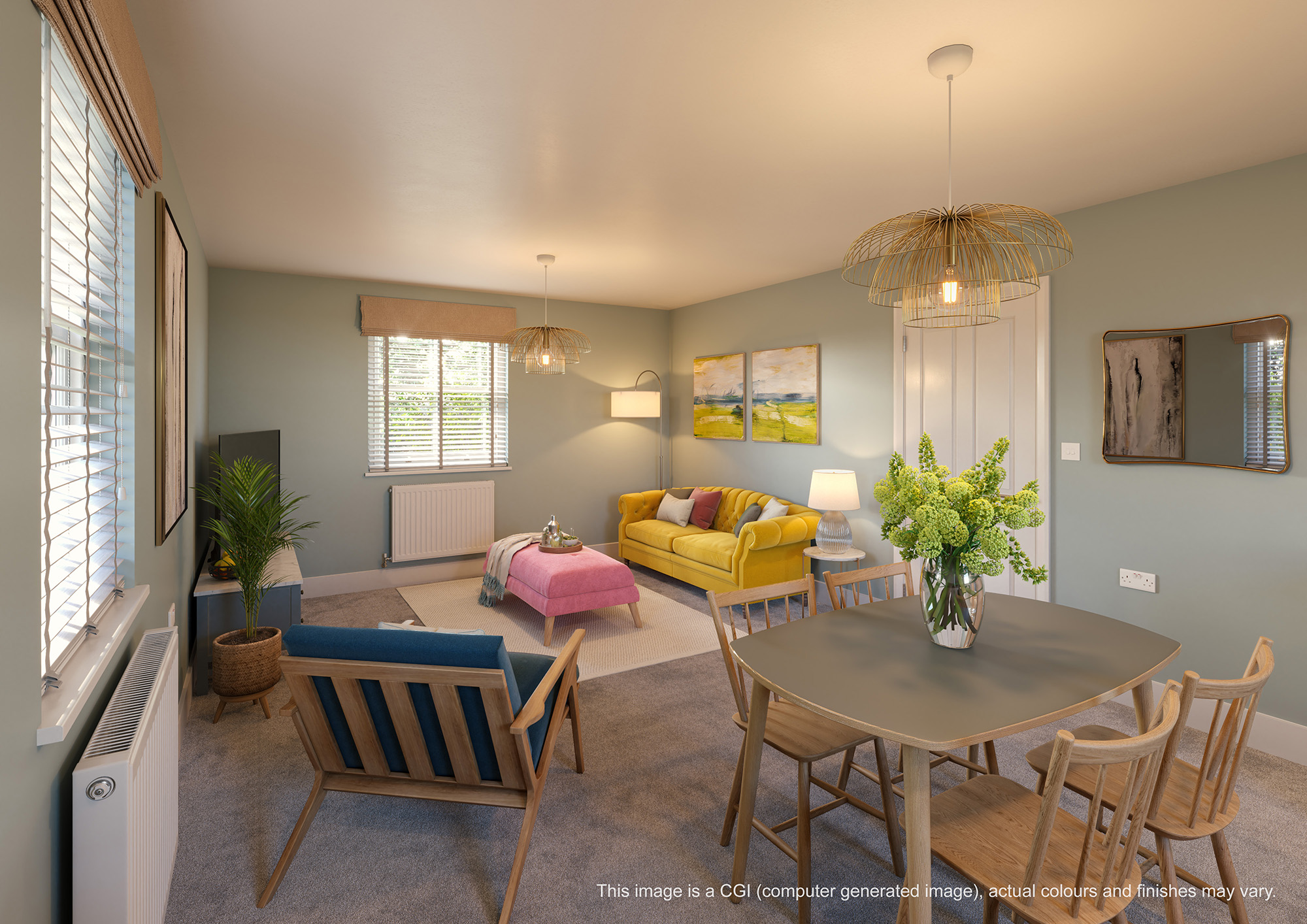 Internal CGI of a maisonette lounge available for Shared Ownership at Mountbatten Park