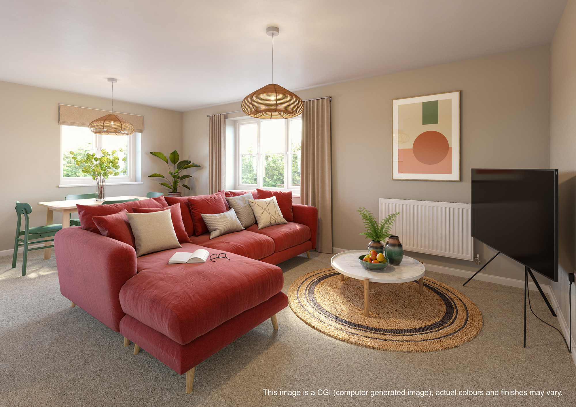 Living room CGI of a 2 Bedroom Apartment at Oakeley Vale in Bursledon