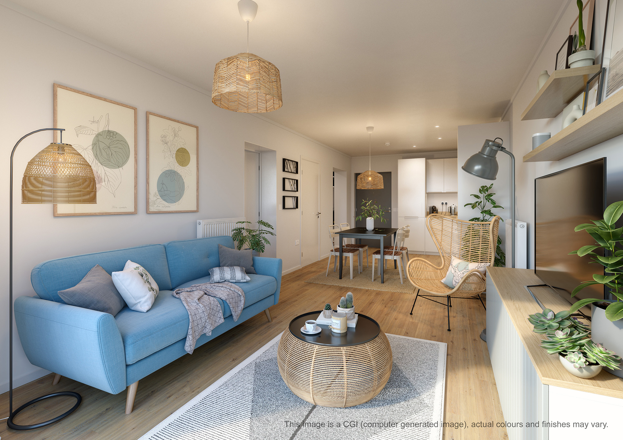 CGI of Apartment Living Room at By The Park