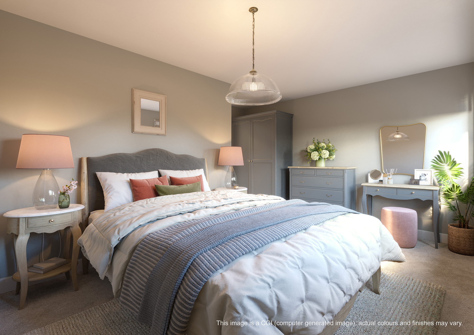 CGI of a Bedroom of a 1 bedroom apartment at Herons Quarter, Warsash