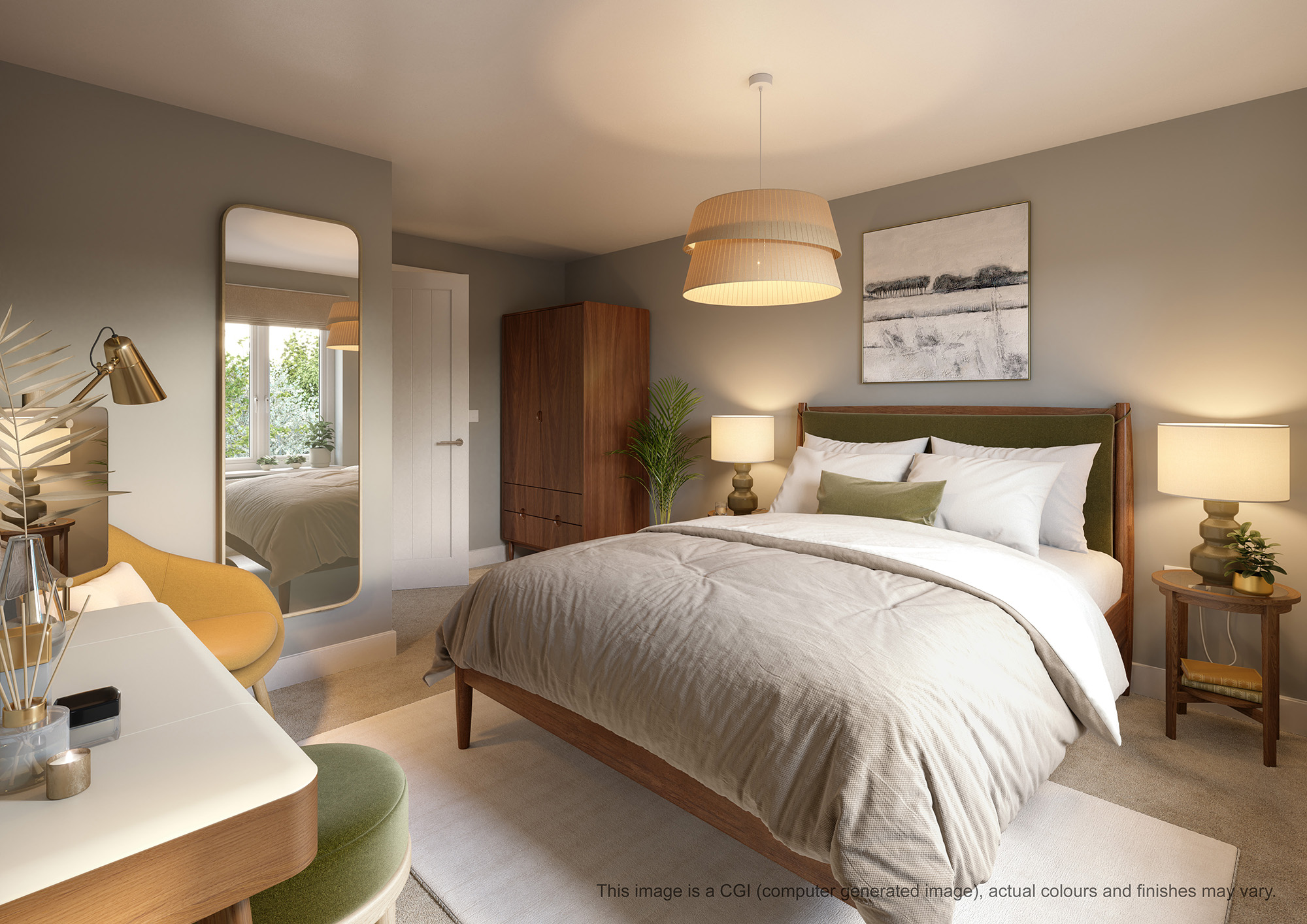 CGI of an apartment bedroom at Regis Park