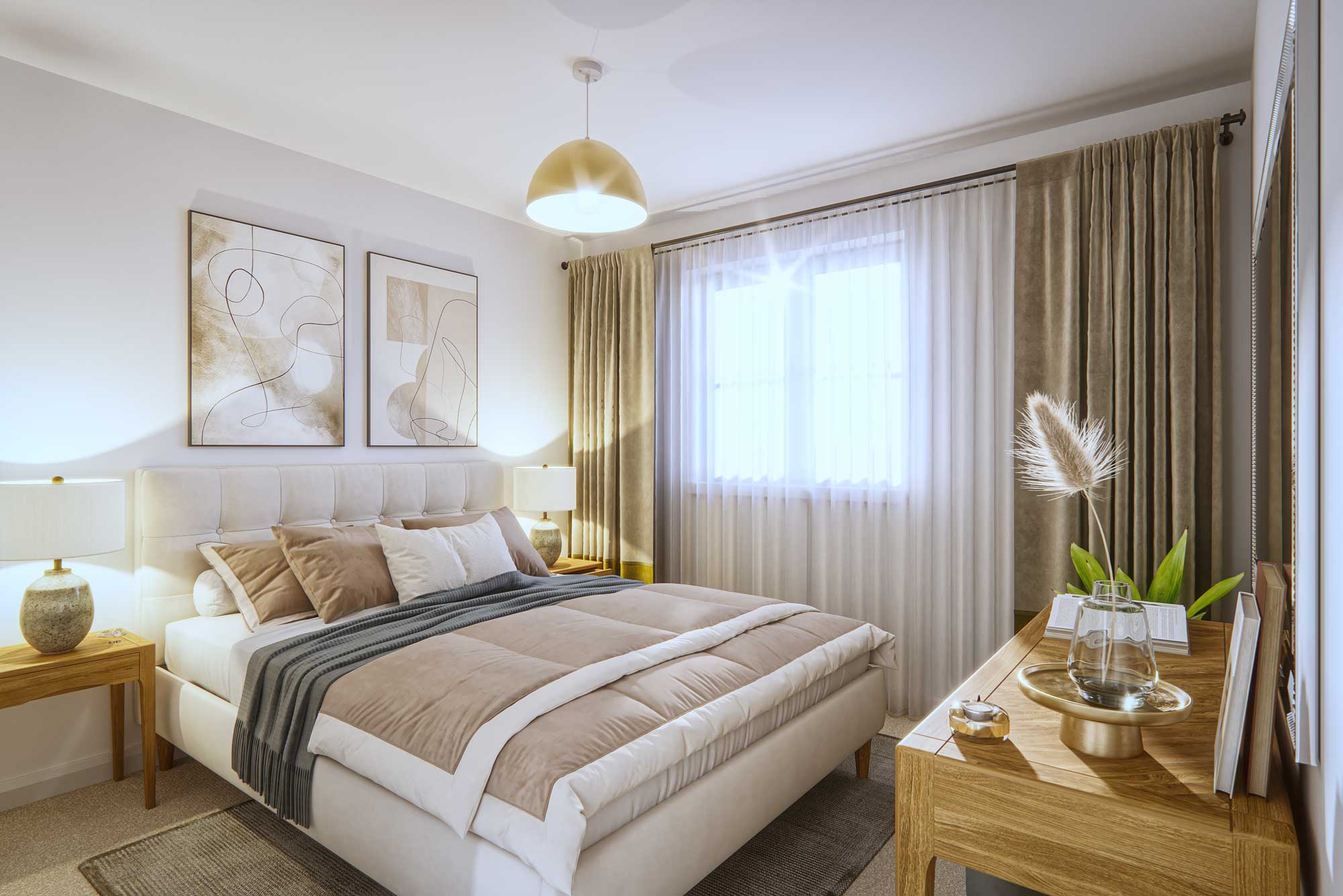 Internal CGI of a bedroom available for Shared Ownership at Windmill Place, Ash