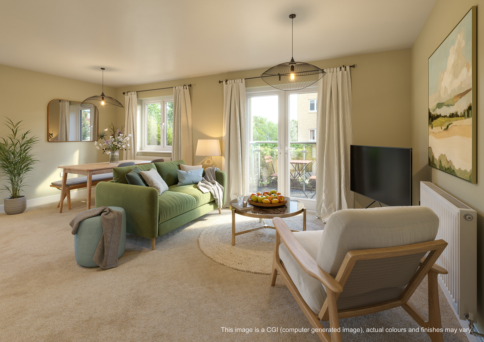 2 Bedroom apartment living room CGI